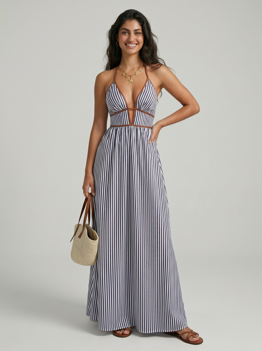 Lilliet - Abito maxi scultoreo con scollo all'americana