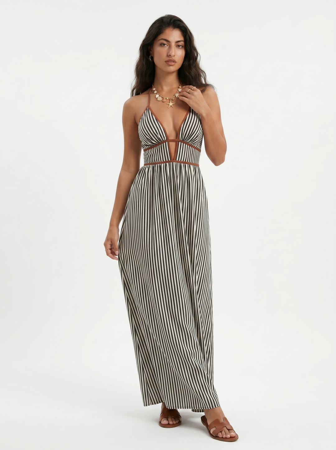Lilliet - Abito maxi scultoreo con scollo all'americana