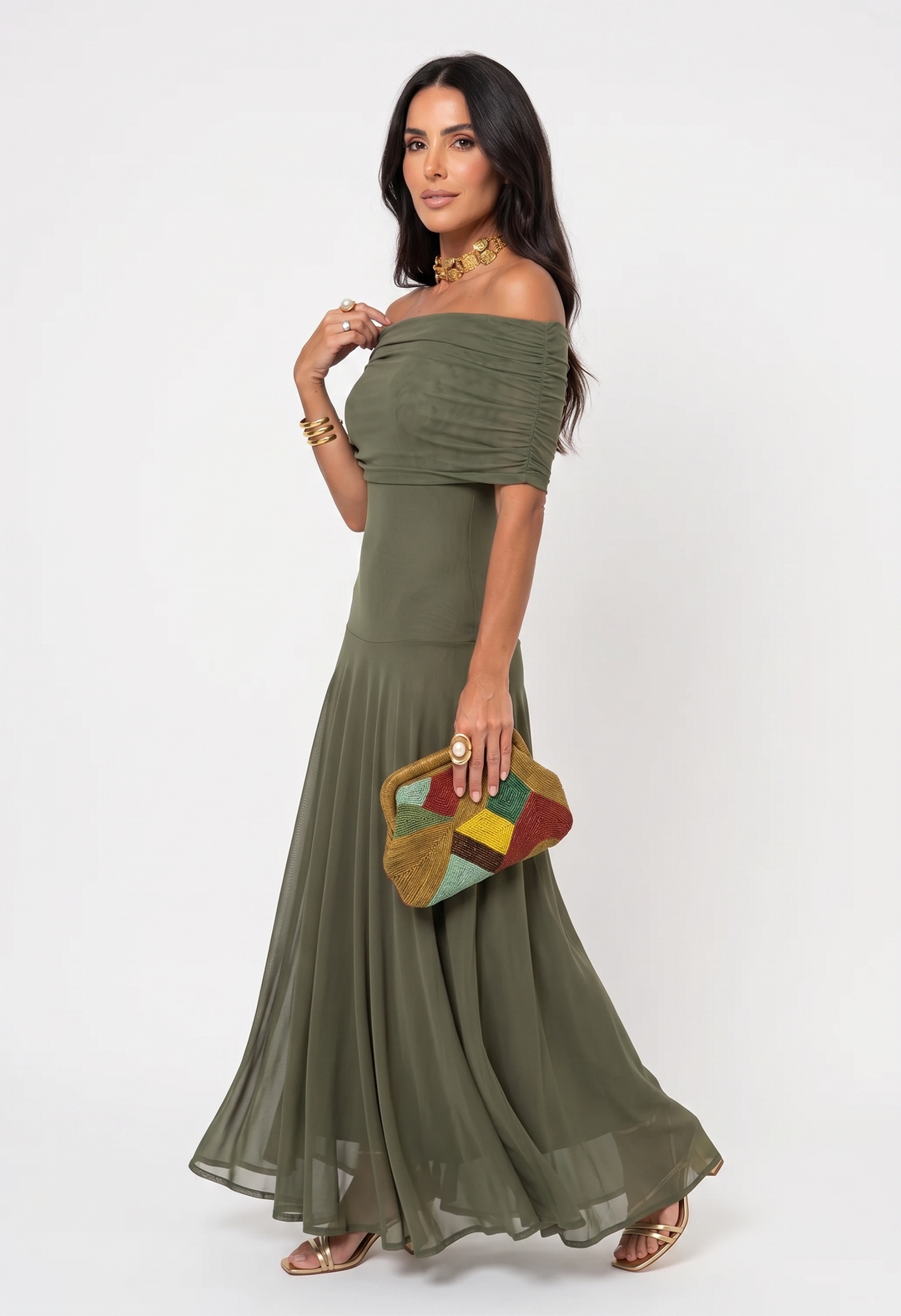 Kaida - Abito drappeggiato con scollo Bardot