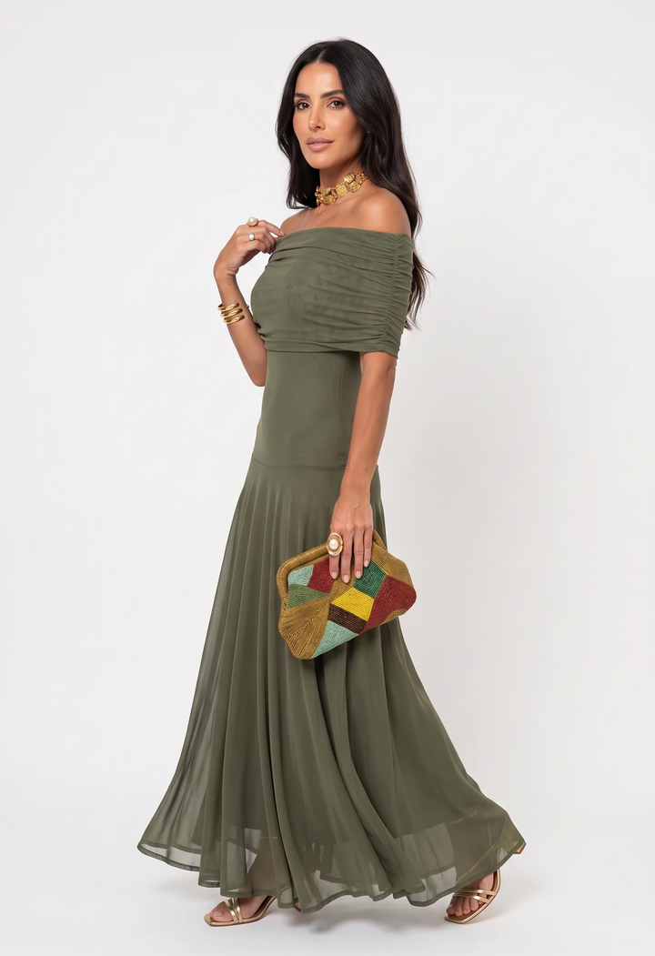 Kaida - Abito drappeggiato con scollo Bardot