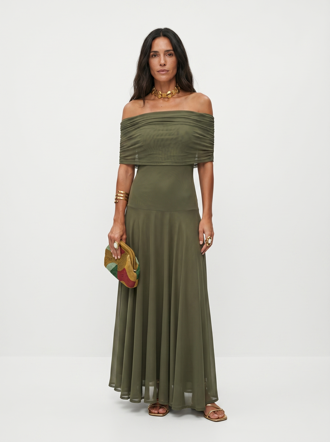 Kaida - Abito drappeggiato con scollo Bardot