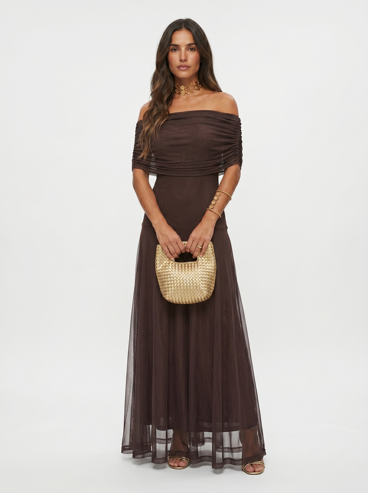 Kaida - Abito drappeggiato con scollo Bardot