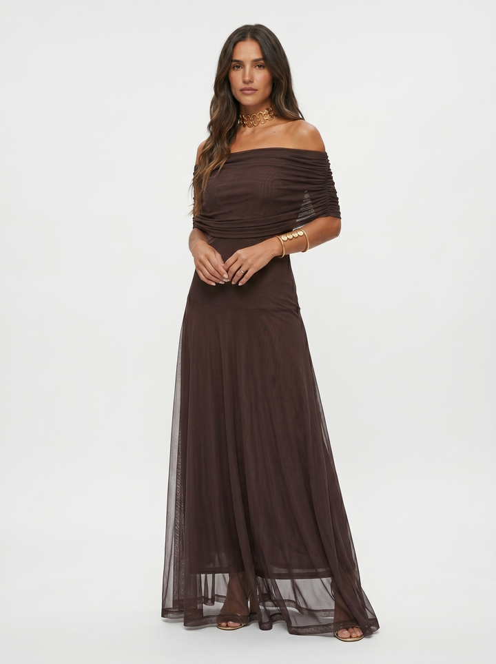 Kaida - Abito drappeggiato con scollo Bardot