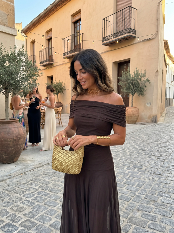 Kaida - Abito drappeggiato con scollo Bardot