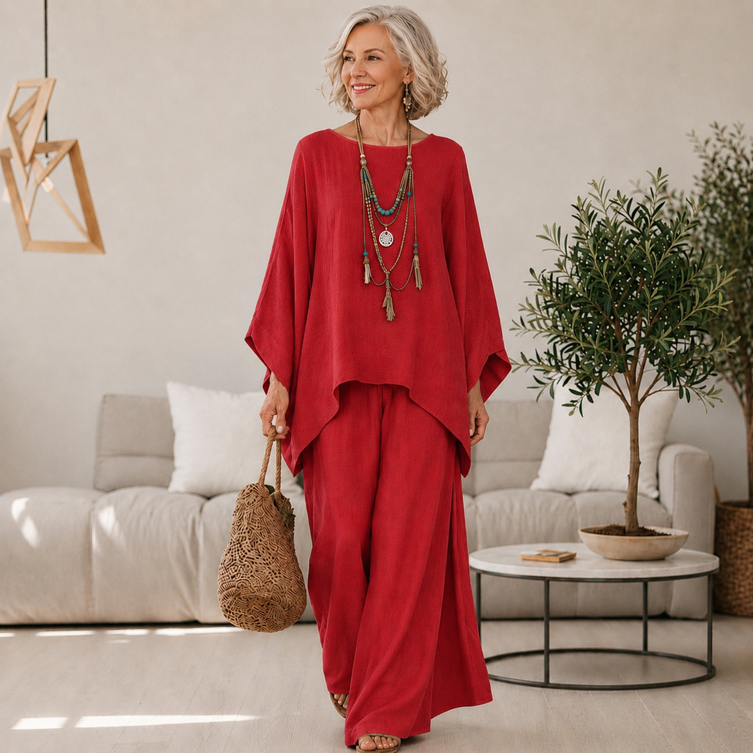 Annisette - Coordinato due pezzi con pantaloni a gamba ampia effetto soft touch