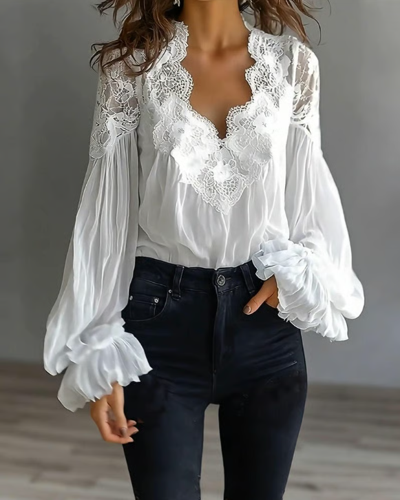 Briseis - Blusa in pizzo a maniche lunghe