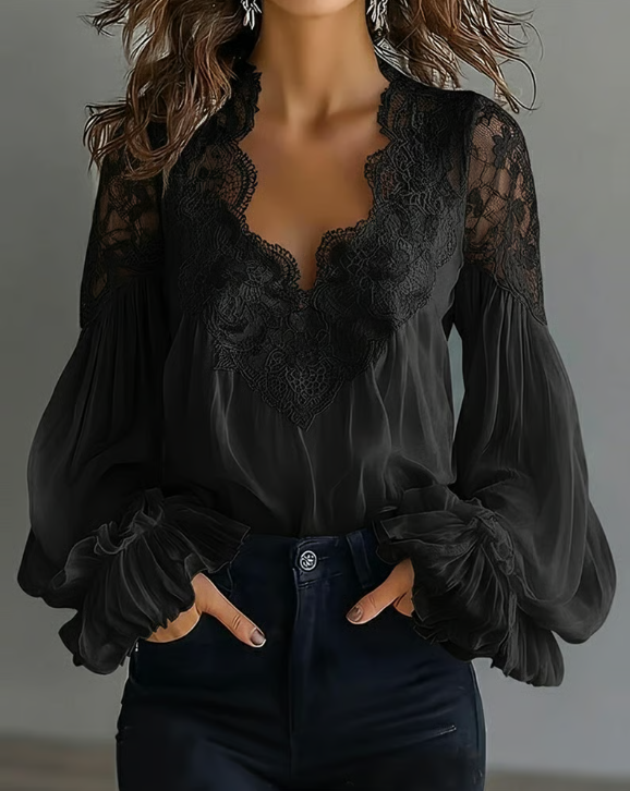 Briseis - Blusa in pizzo a maniche lunghe