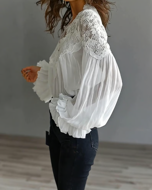 Briseis - Blusa in pizzo a maniche lunghe