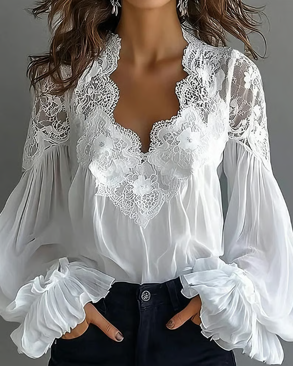 Briseis - Blusa in pizzo a maniche lunghe