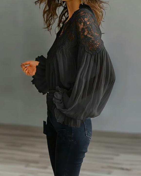 Briseis - Blusa in pizzo a maniche lunghe