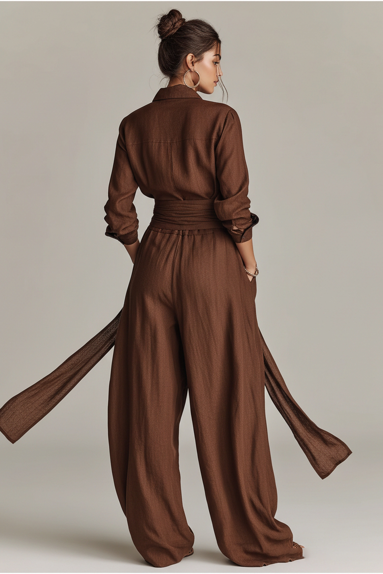 Primalyn - Completo leggero con top a bottoni e pantaloni a gamba ampia