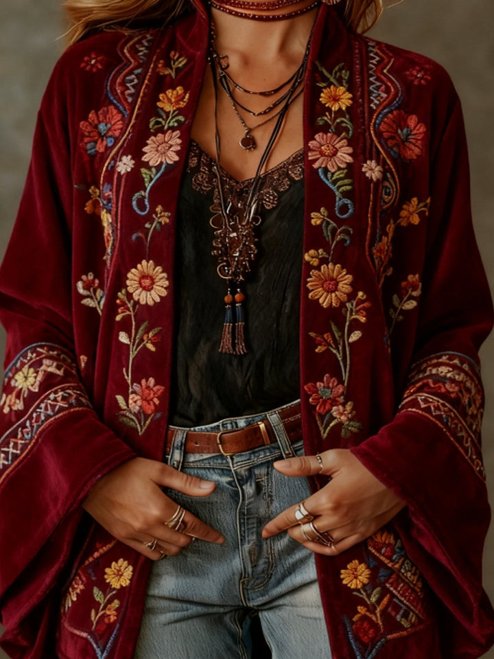 Eudocia - Cardigan stile kimono ricamato boho