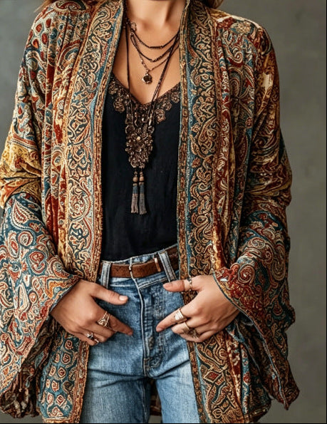 Eudocia - Cardigan stile kimono ricamato boho
