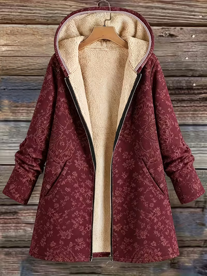 Runa - Cappotto lungo con cappuccio floreale