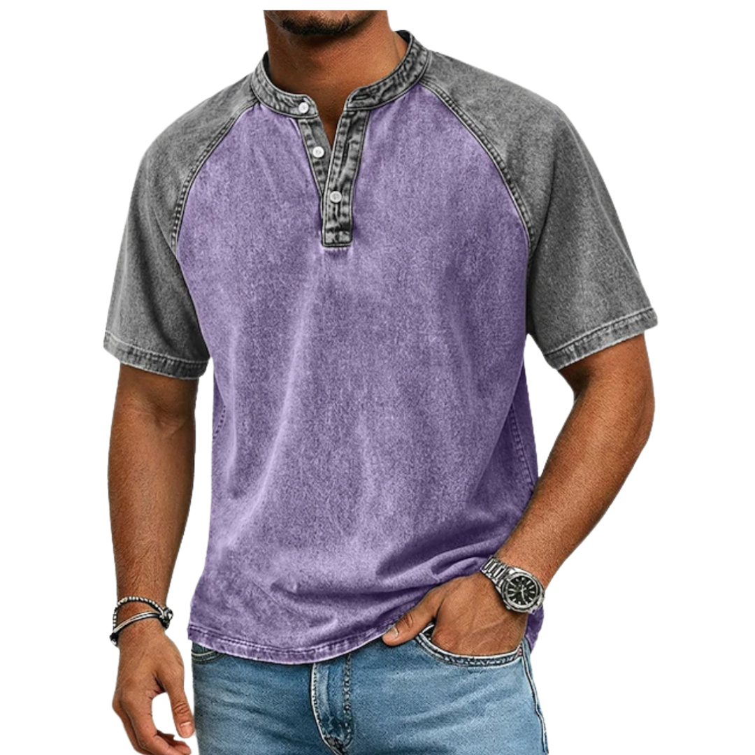 Edgehill - T-shirt Henley a lavaggio vintage