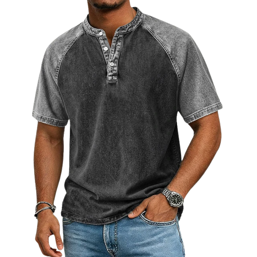 Edgehill - T-shirt Henley a lavaggio vintage
