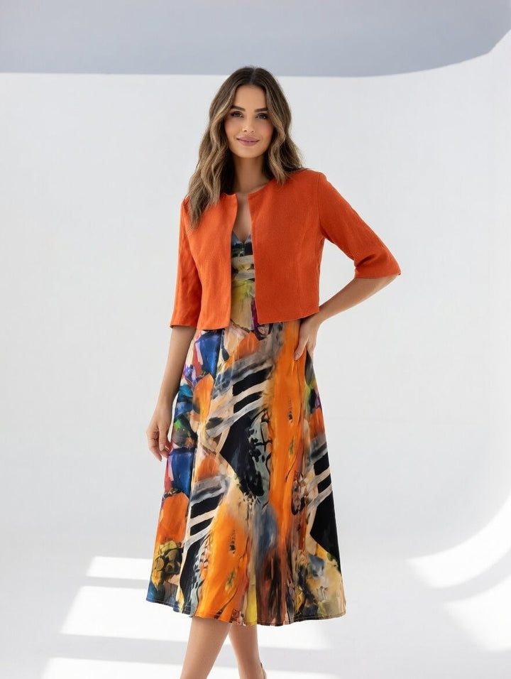 Avelot - Coordinato con abito midi stampato di lusso e bolero