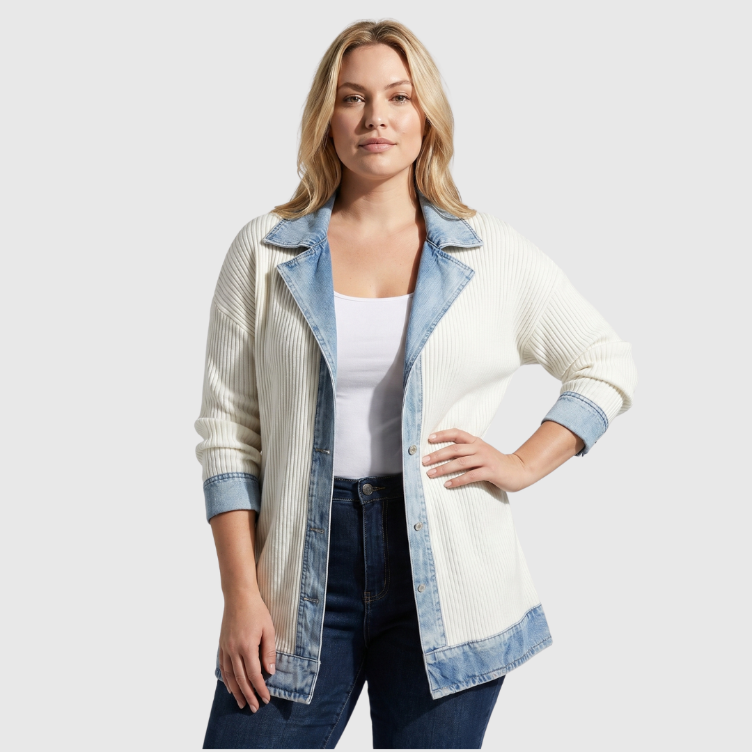 Juliette - Cardigan a coste con dettagli in denim