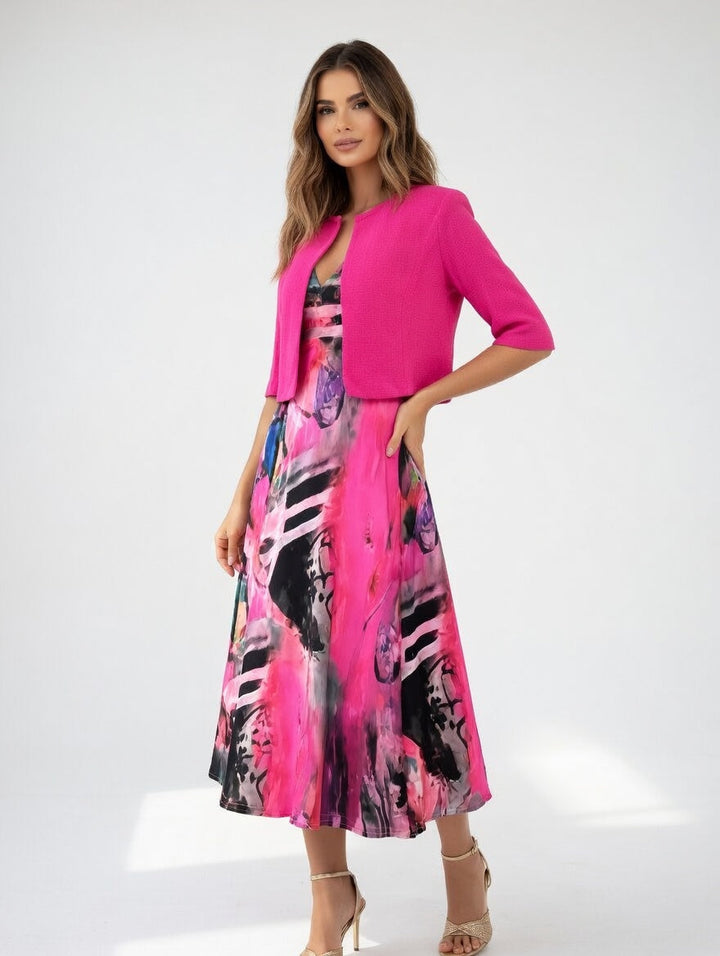 Avelot - Coordinato con abito midi stampato di lusso e bolero
