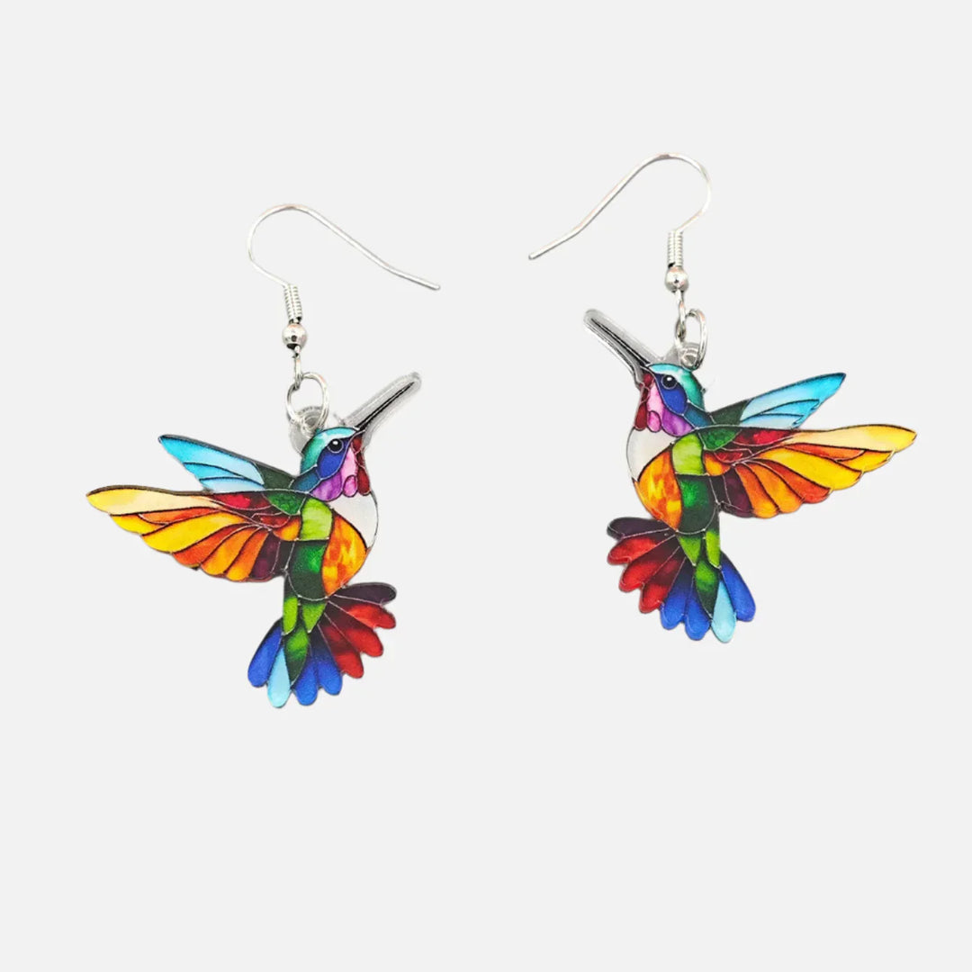 Ravellia - Orecchini a goccia multicolor con motivo colibrì