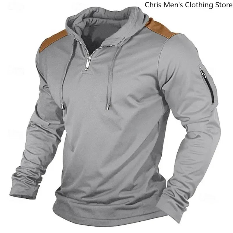 Carter - Felpa mezza zip con cappuccio e spalle a contrasto