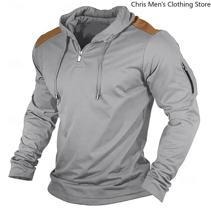 Carter - Felpa mezza zip con cappuccio e spalle a contrasto