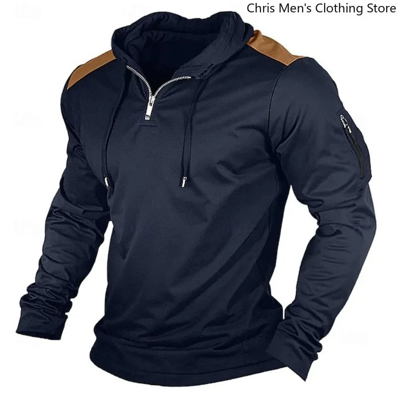 Carter - Felpa mezza zip con cappuccio e spalle a contrasto