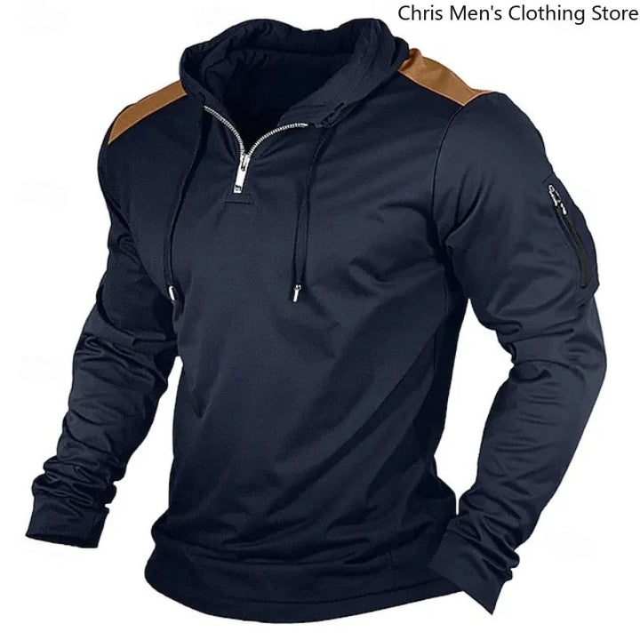 Carter - Felpa mezza zip con cappuccio e spalle a contrasto