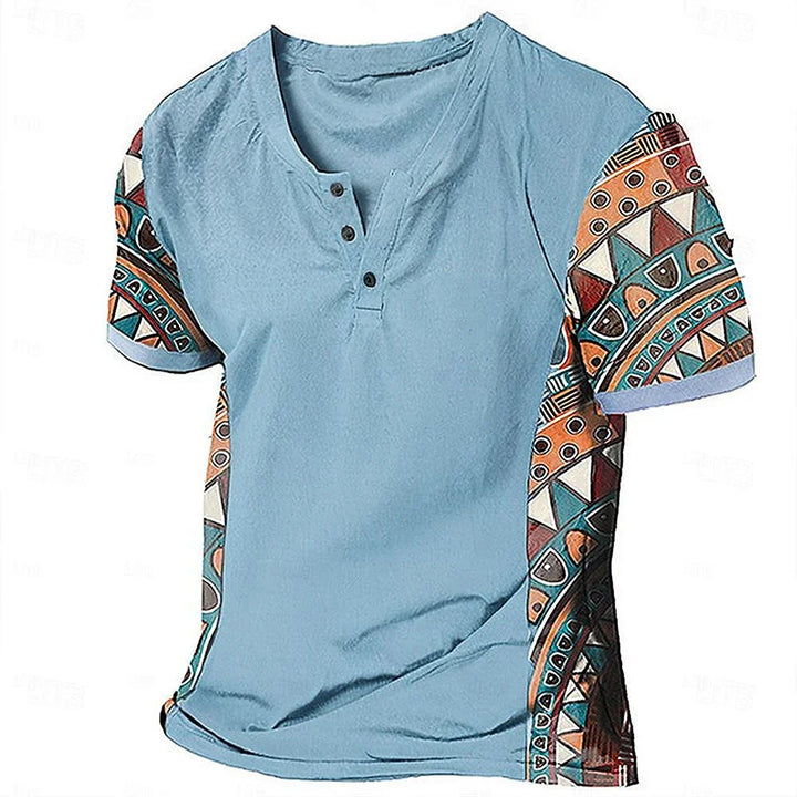 Zachary - Maglia Henley dal sapore vintage con dettagli tribali