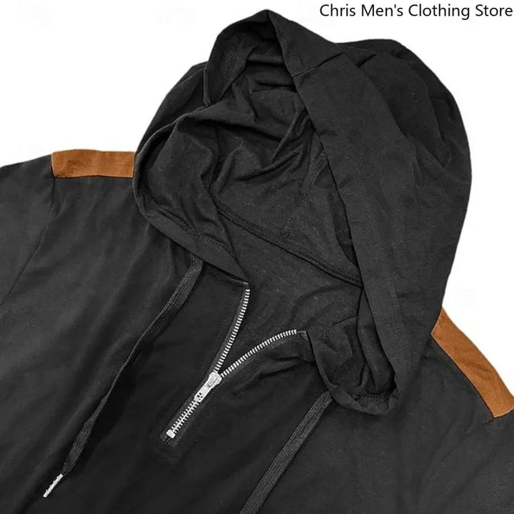 Carter - Felpa mezza zip con cappuccio e spalle a contrasto