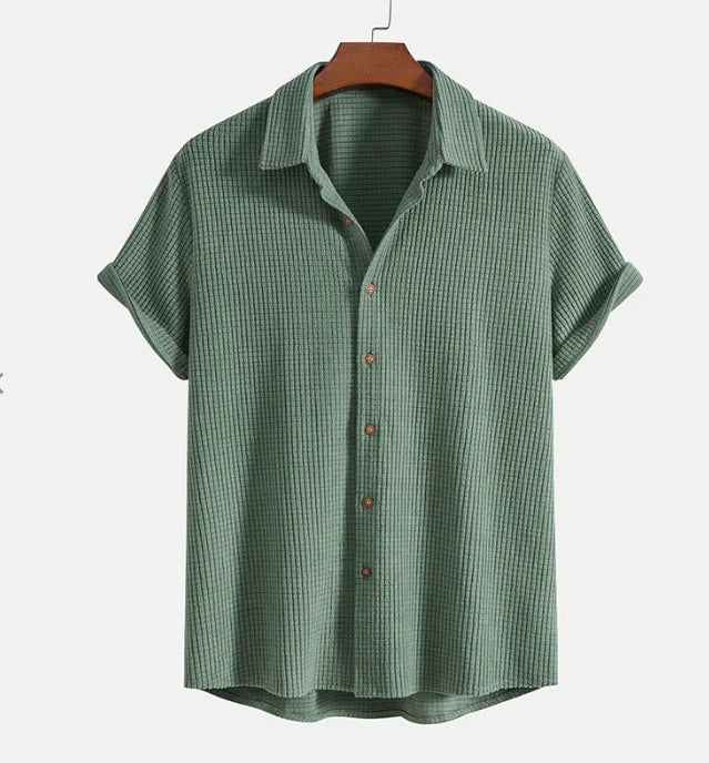 Jorvian - Coordinato estivo camicia e shorts in tessuto testurizzato