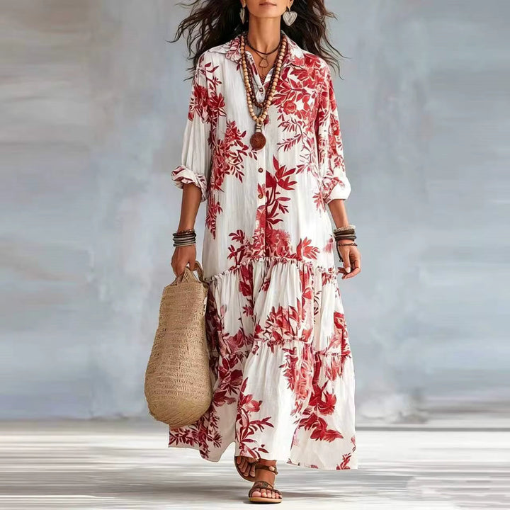Thealise - Abito lungo leggero a fiori con bottoni