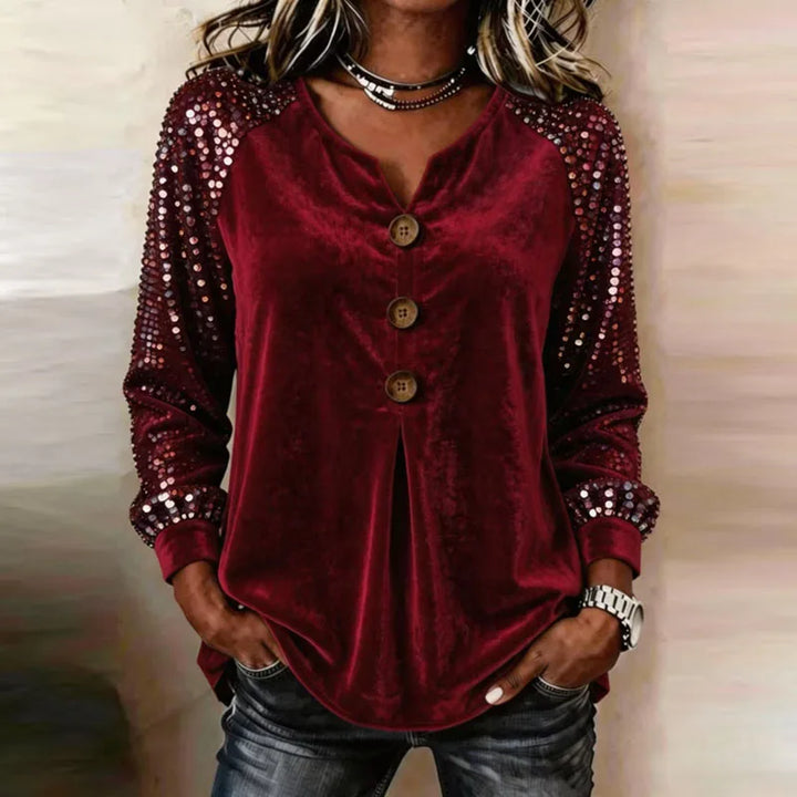 Cerina - Top di lusso con maniche in paillettes