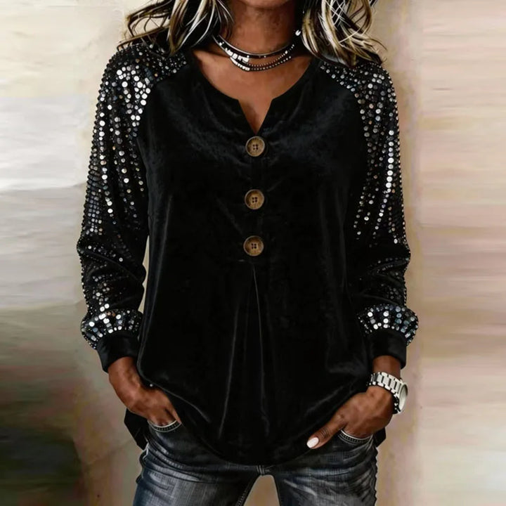 Cerina - Top di lusso con maniche in paillettes