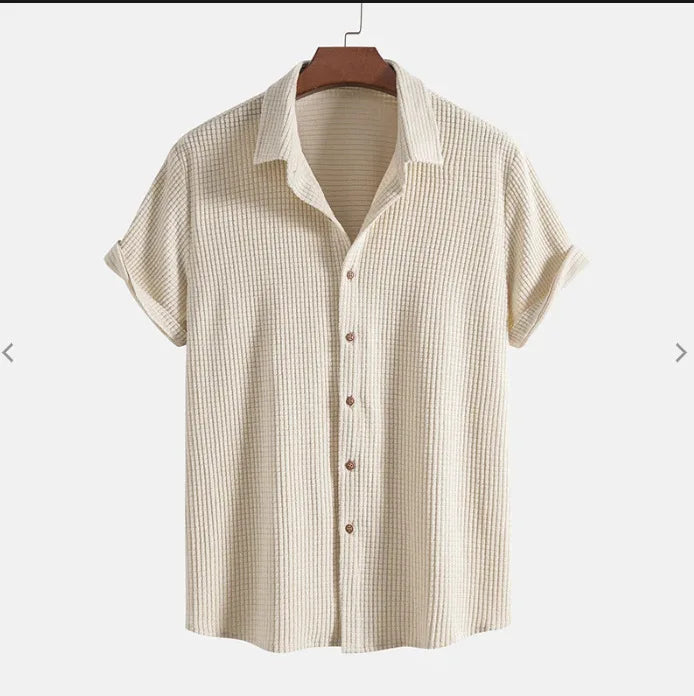 Jorvian - Coordinato estivo camicia e shorts in tessuto testurizzato
