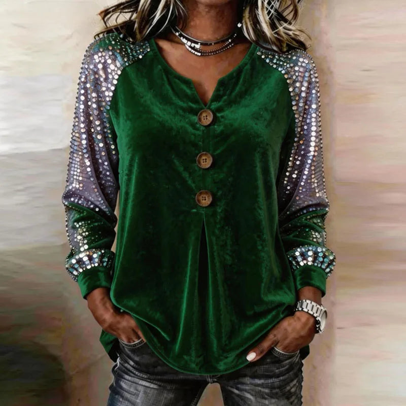 Cerina - Top di lusso con maniche in paillettes
