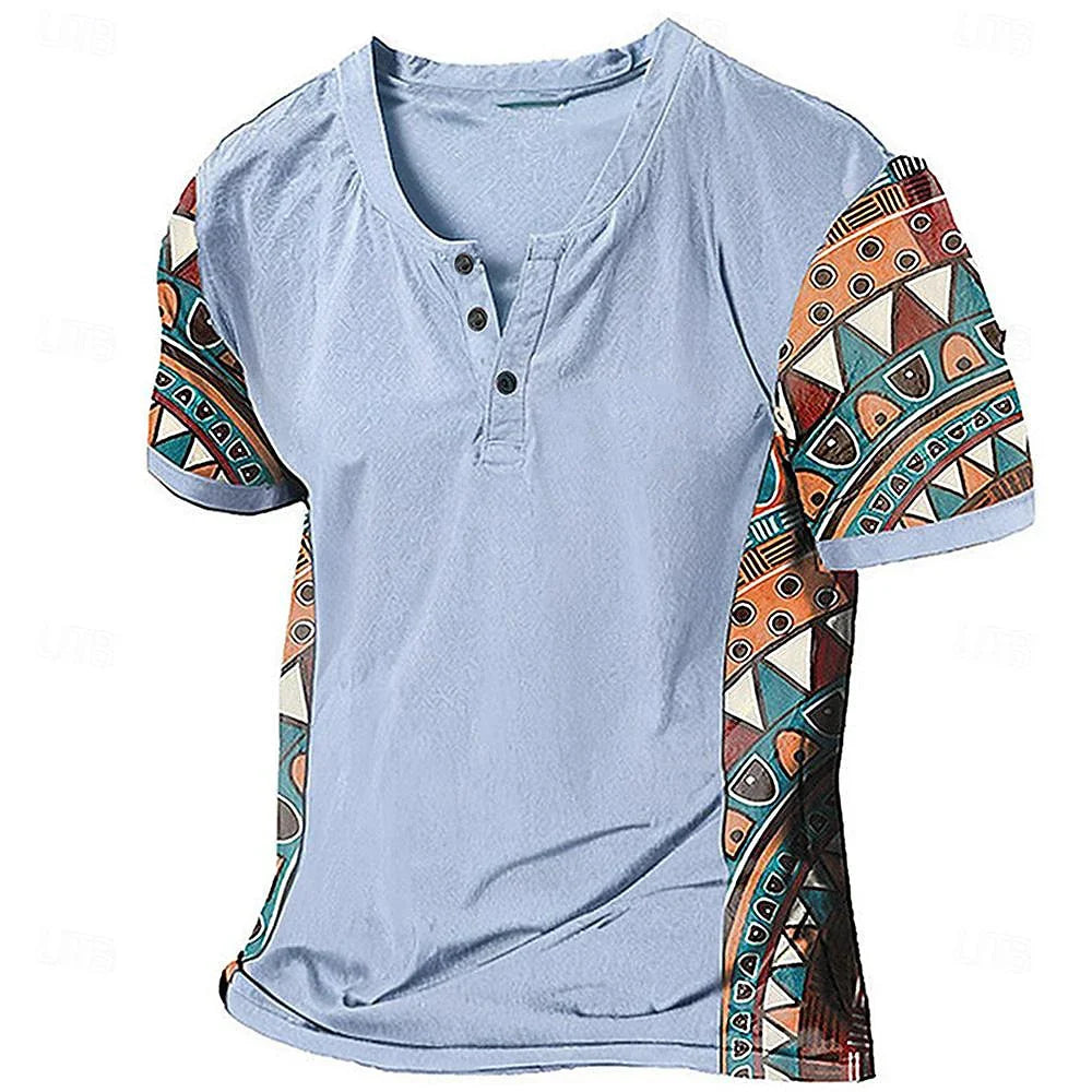 Zachary - Maglia Henley dal sapore vintage con dettagli tribali