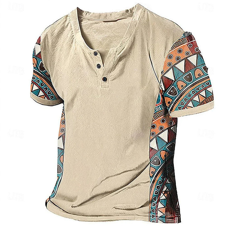 Zachary - Maglia Henley dal sapore vintage con dettagli tribali
