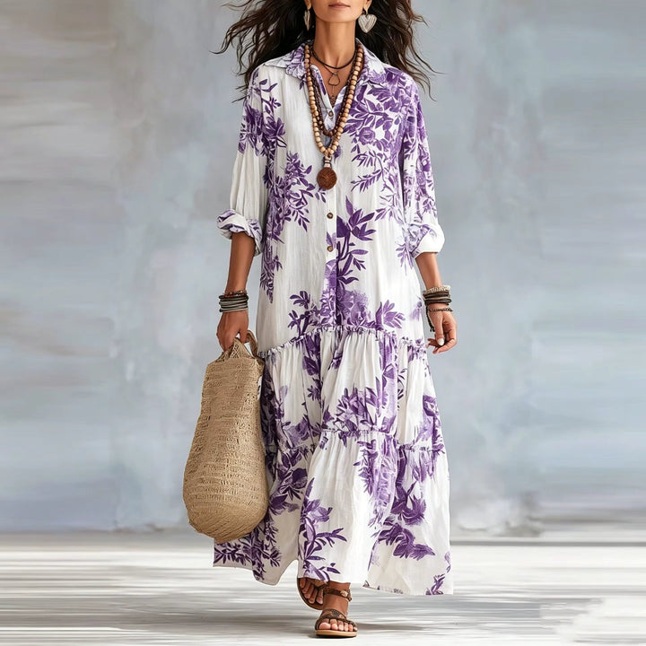 Thealise - Abito lungo leggero a fiori con bottoni