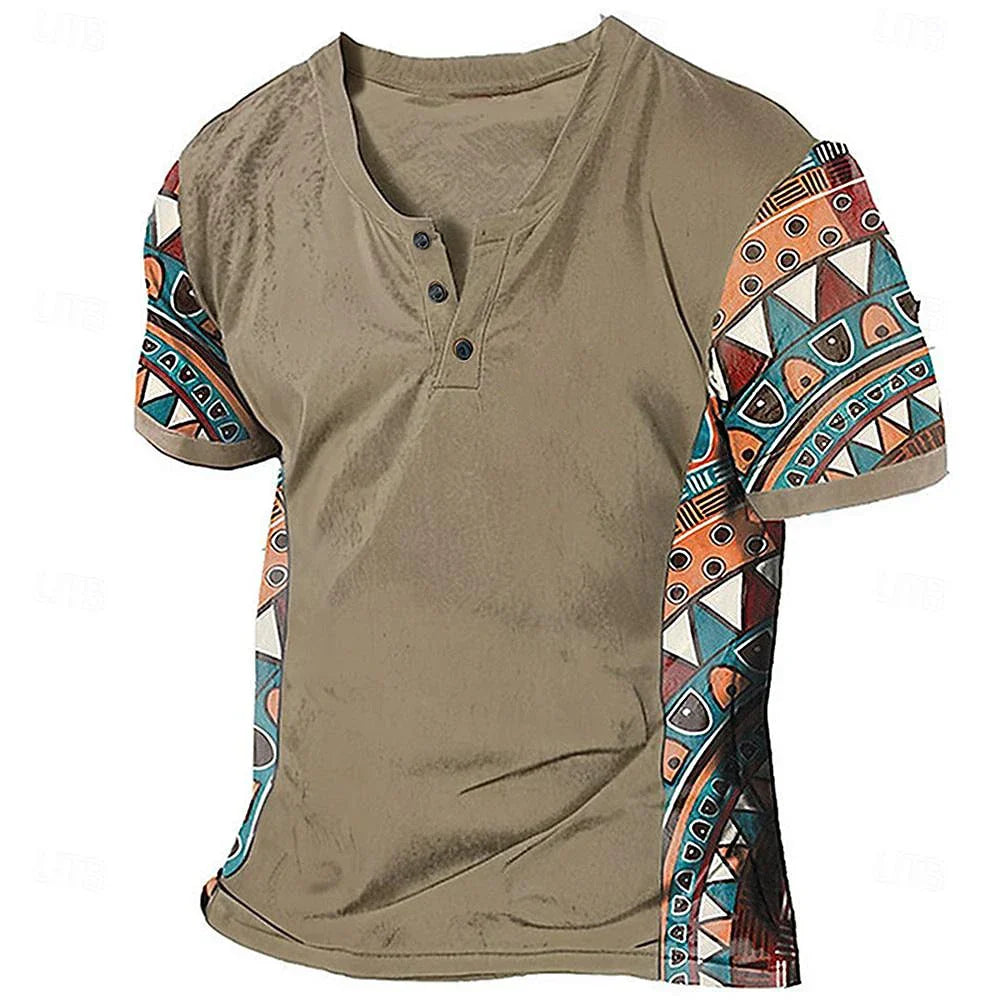 Zachary - Maglia Henley dal sapore vintage con dettagli tribali