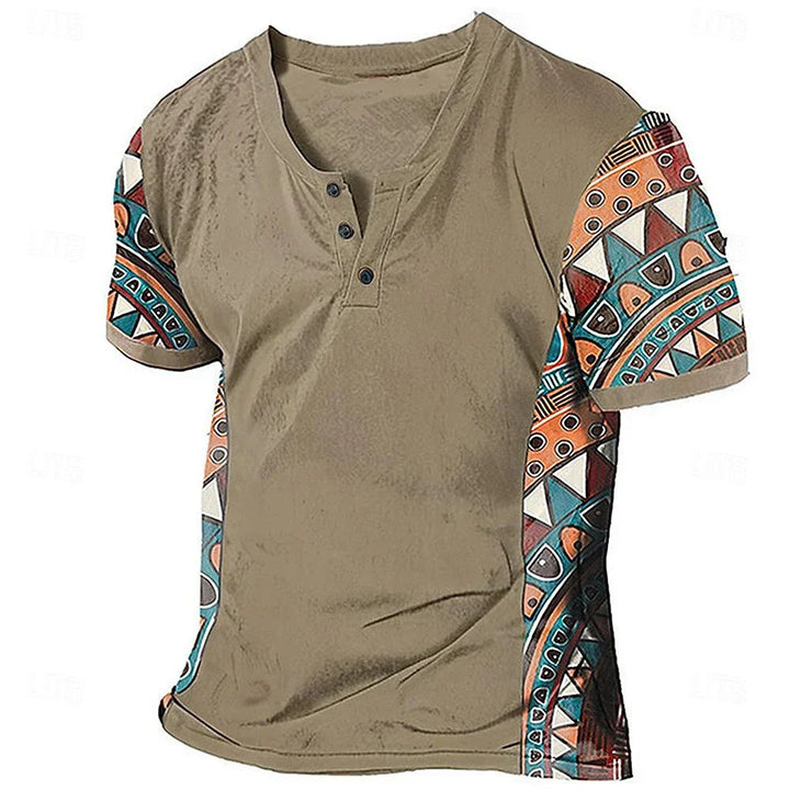 Zachary - Maglia Henley dal sapore vintage con dettagli tribali