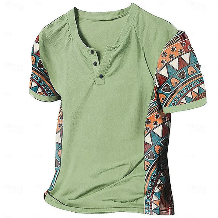 Zachary - Maglia Henley dal sapore vintage con dettagli tribali