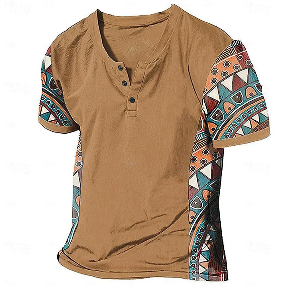 Zachary - Maglia Henley dal sapore vintage con dettagli tribali