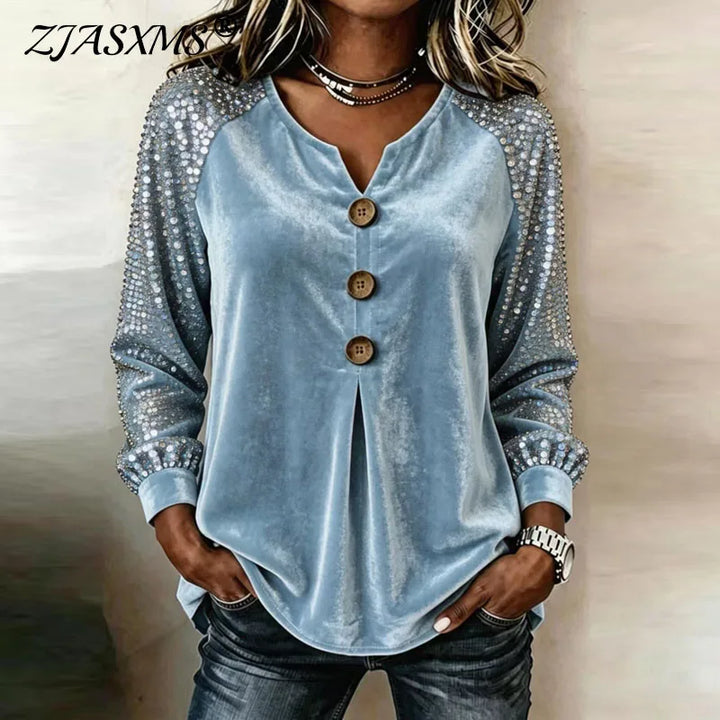 Cerina - Top di lusso con maniche in paillettes