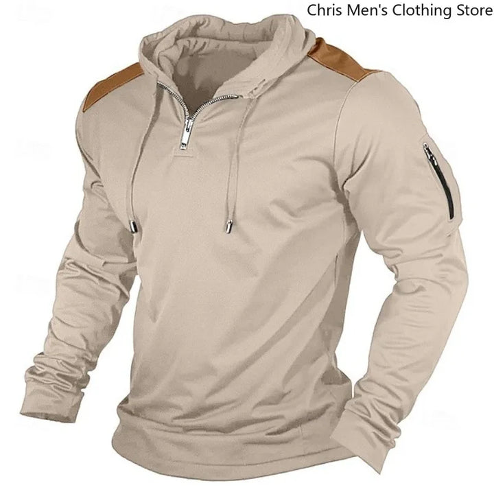 Carter - Felpa mezza zip con cappuccio e spalle a contrasto