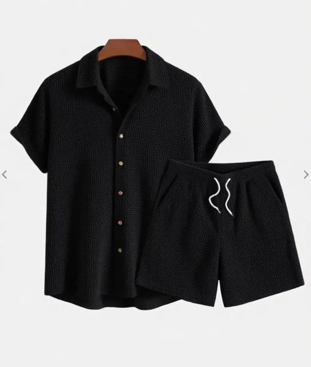 Jorvian - Coordinato estivo camicia e shorts in tessuto testurizzato