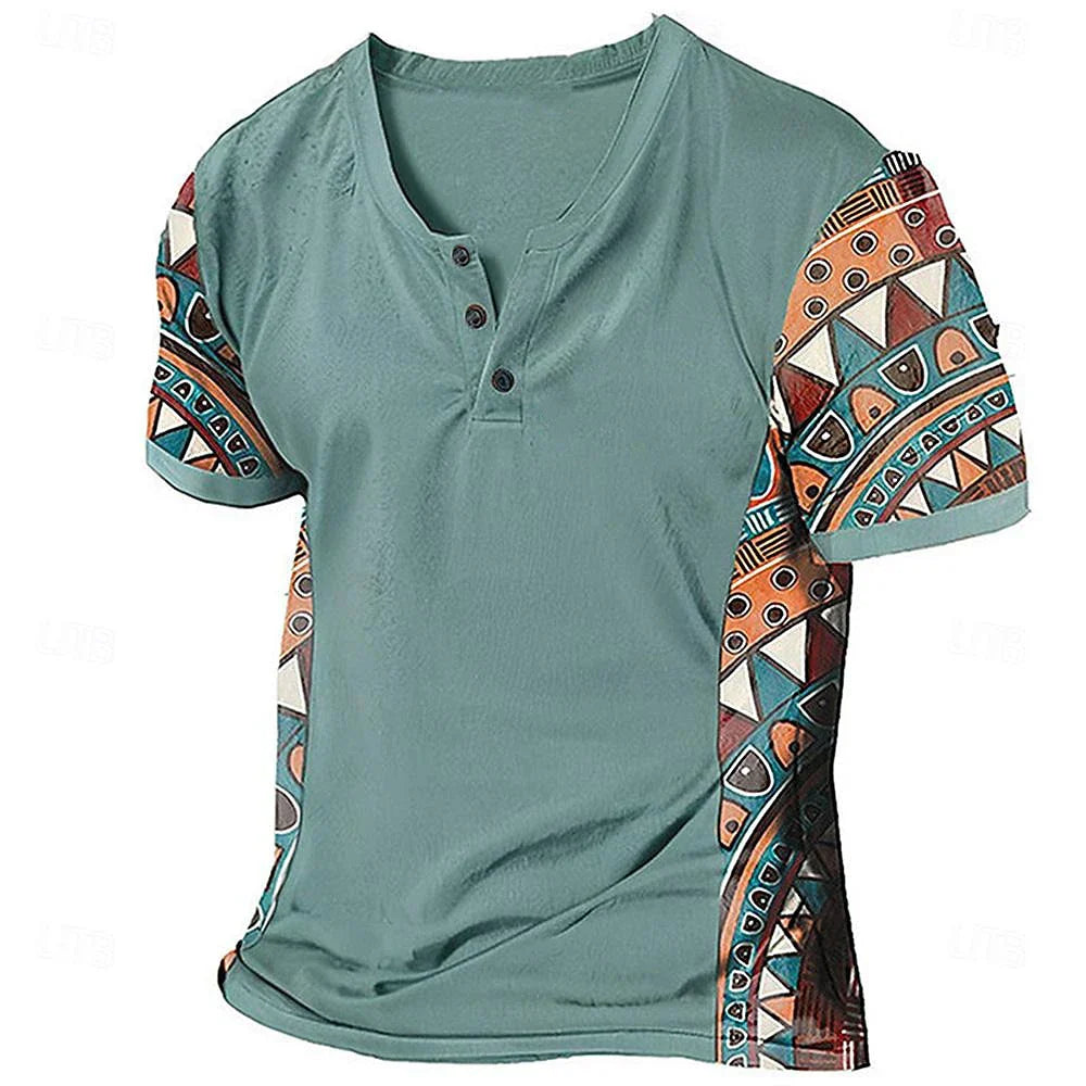 Zachary - Maglia Henley dal sapore vintage con dettagli tribali