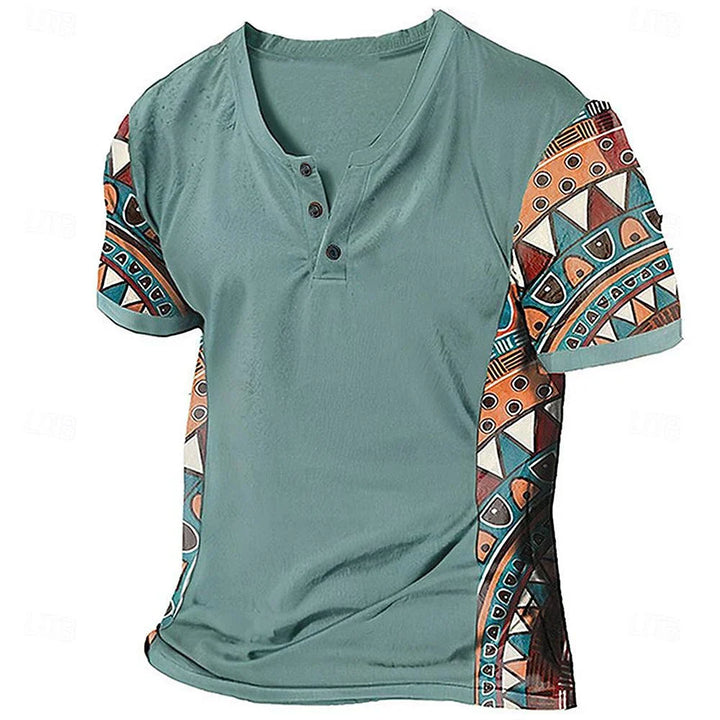 Zachary - Maglia Henley dal sapore vintage con dettagli tribali