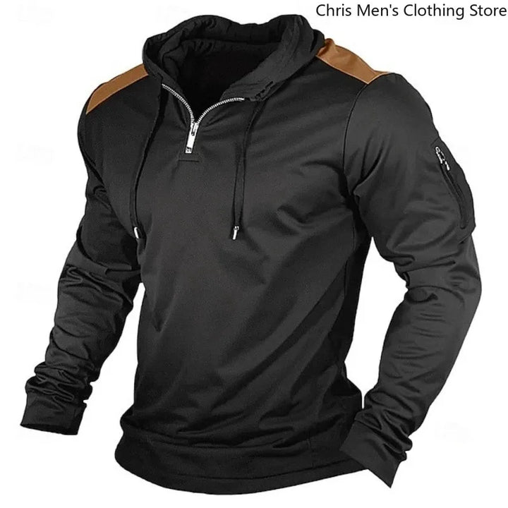 Carter - Felpa mezza zip con cappuccio e spalle a contrasto
