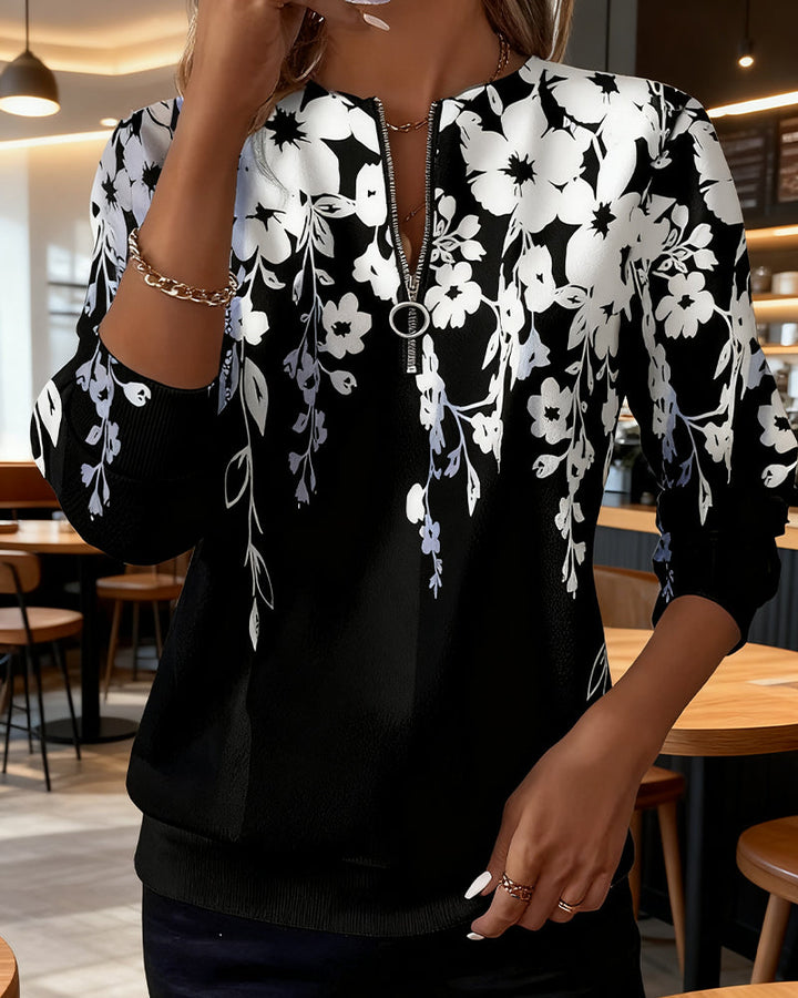 Brisella - Blusa floreale con zip